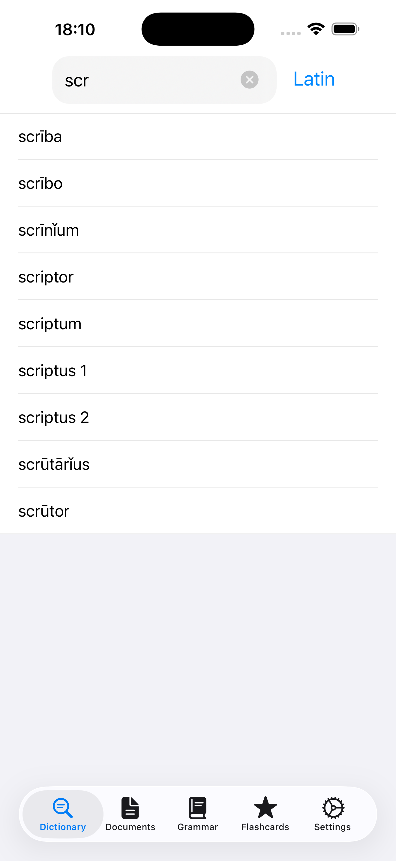 Dictionary search results
