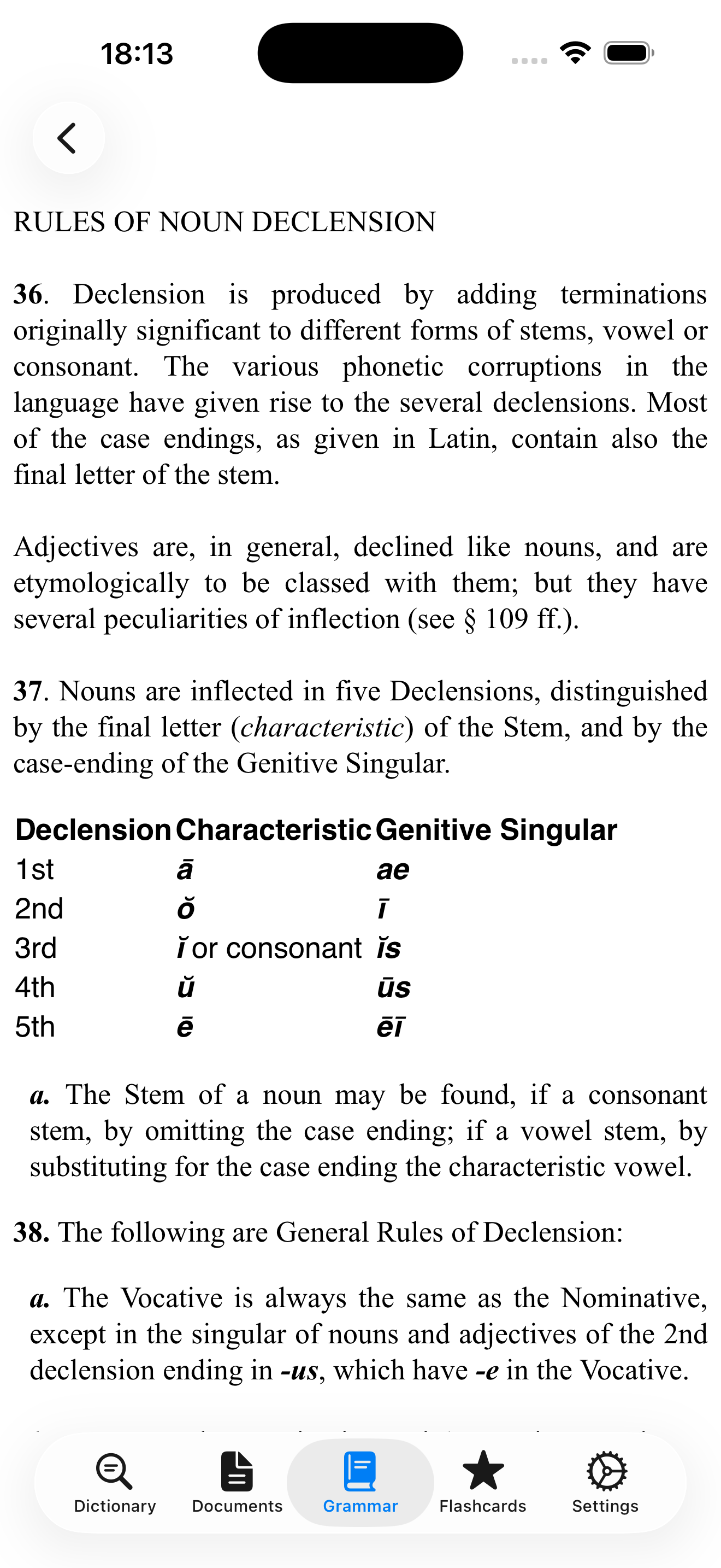 Grammar — Noun Declension rules